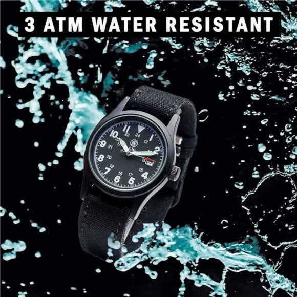 Men's Military Watch, 3 Interchangeable Canvas Straps, 3 ATM Water Resistant - Picture 7 of 12